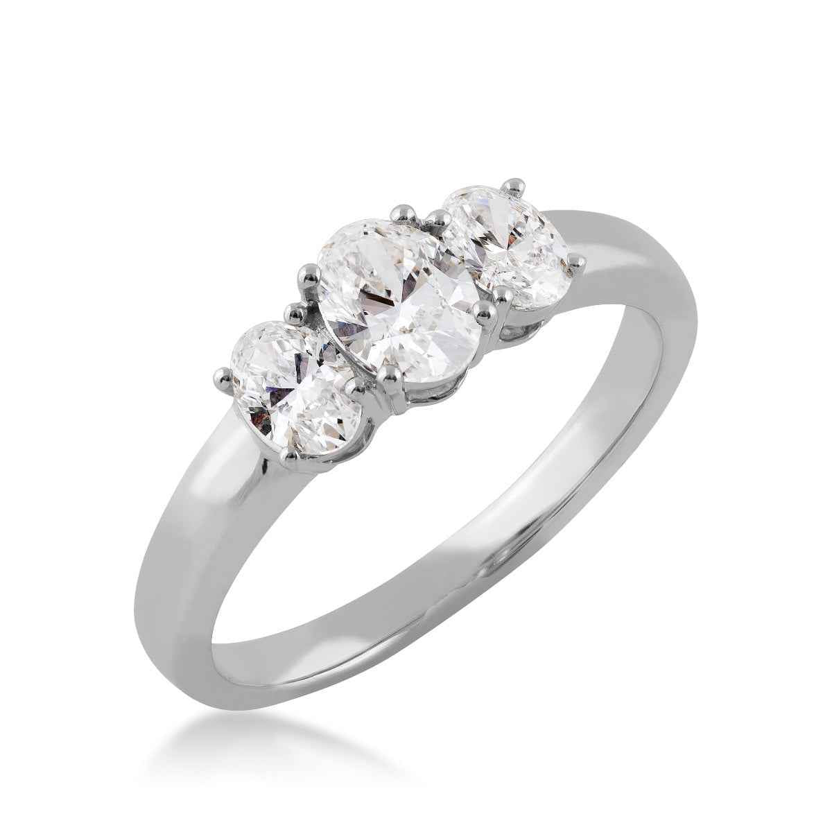 Adamante 1 ct. tw. Lab-Grown Oval Diamond 3-Stone Ring in 10K White Gold front view