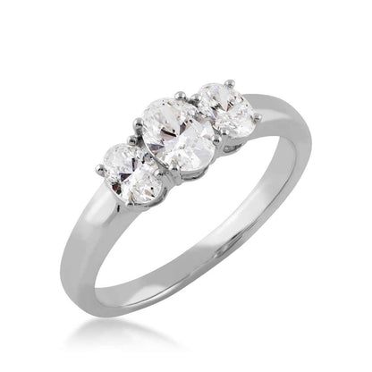 Adamante 1 ct. tw. Lab-Grown Oval Diamond 3-Stone Ring in 10K White Gold front view