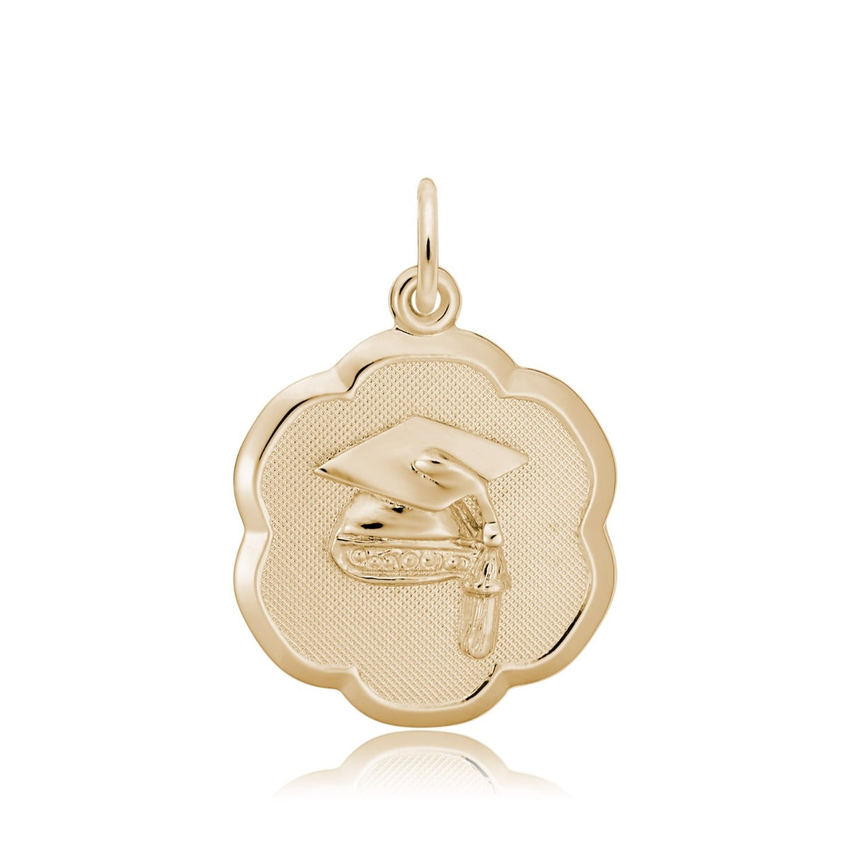 Graduation Cap Scalloped Disc Charm in 14K Yellow Gold