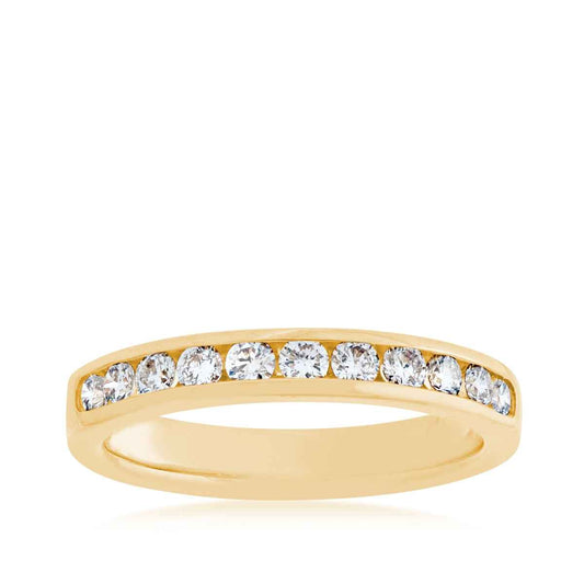 1/2 ct. tw. Round Diamond Machine Channel Set Anniversary Band in 10K Yellow Gold