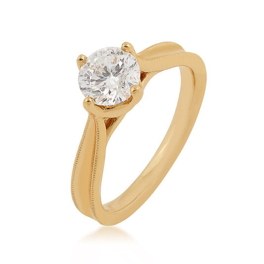 Canadian Rocks 1 ct. tw. Round Diamond Solitaire Engagement Ring with Milgrain Edge Detailing in 14K Yellow Gold front view