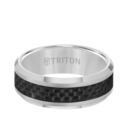 Triton Men's Carbon Fiber Inlay Wedding Ring in Tungsten Carbide front view