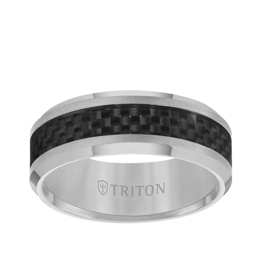 Triton Men's Carbon Fiber Inlay Wedding Ring in Tungsten Carbide
