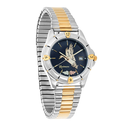 Black Hills Gold Men's Quartz White & Gold-Tone Stainless Steel Watch with Black Duck Dial