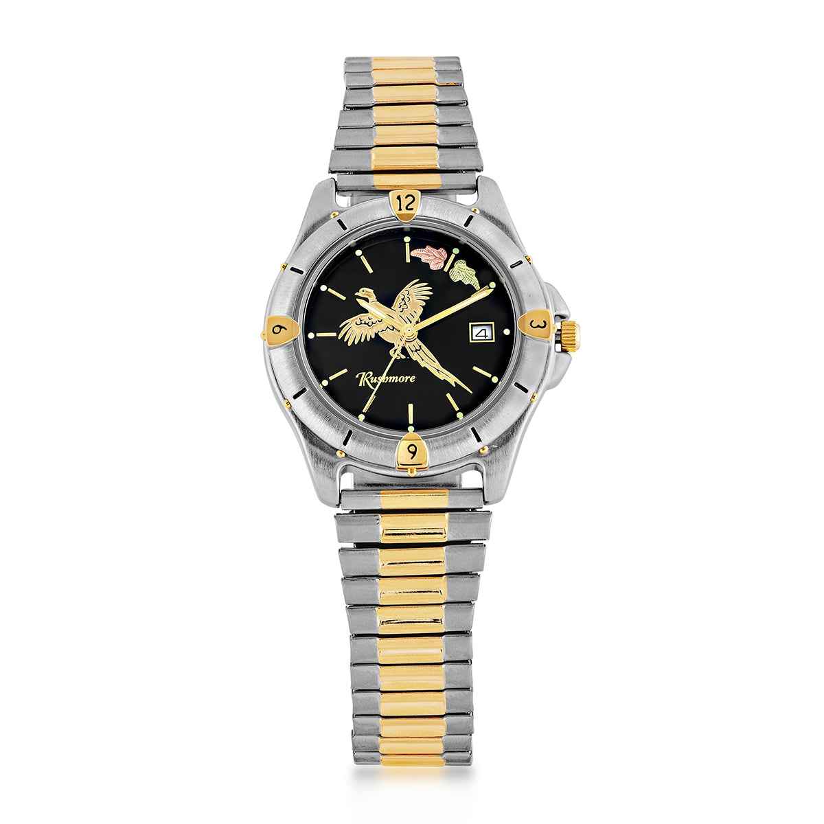 Rushmore Men's Black Hills Gold Two-Tone Stainless Steel Pheasant Watch with Black Dial