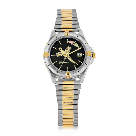 Rushmore Men's Black Hills Gold Two-Tone Stainless Steel Pheasant Watch with Black Dial