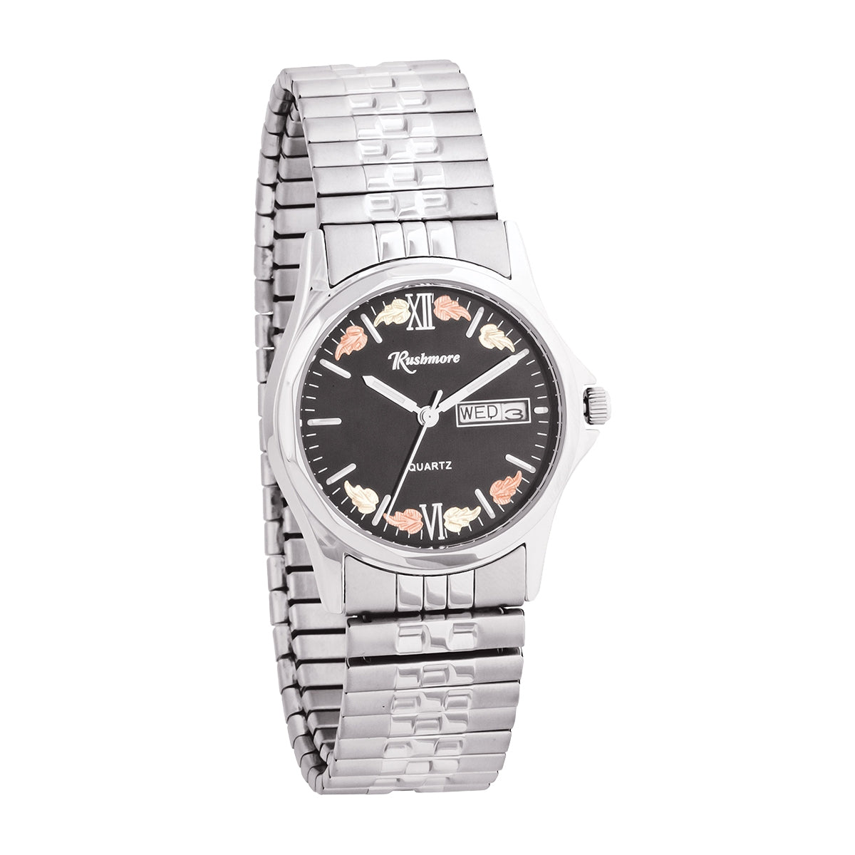 Black Hills Gold Men's Quartz Stainless Steel Watch with Black Dial & Expansion Band