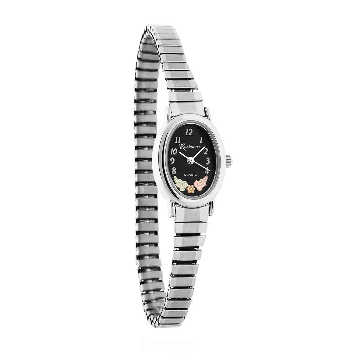 Black Hills Gold Ladies' Quartz Stainless Steel Watch with Black Oval Dial