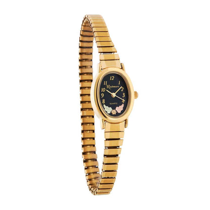 Black Hills Gold Ladies' Quartz Gold-Tone Stainless Steel Watch with Black Oval Dial