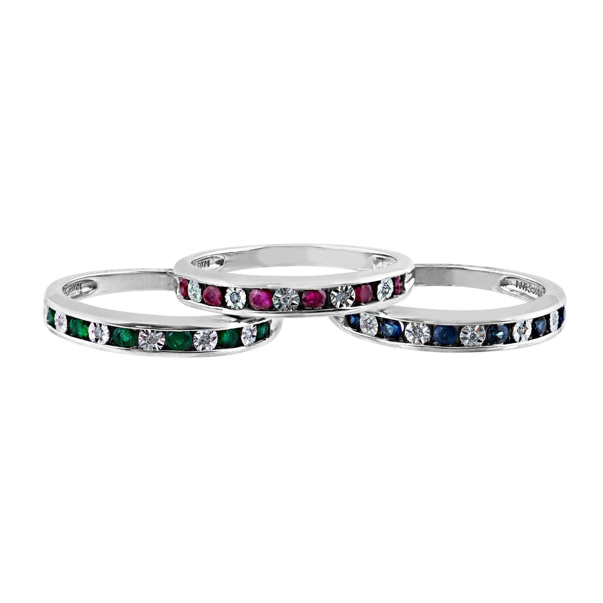 Genuine Round Emerald and .015 ct. tw. Diamond Channel Set Fashion Ring in 10K White Gold close-up detail