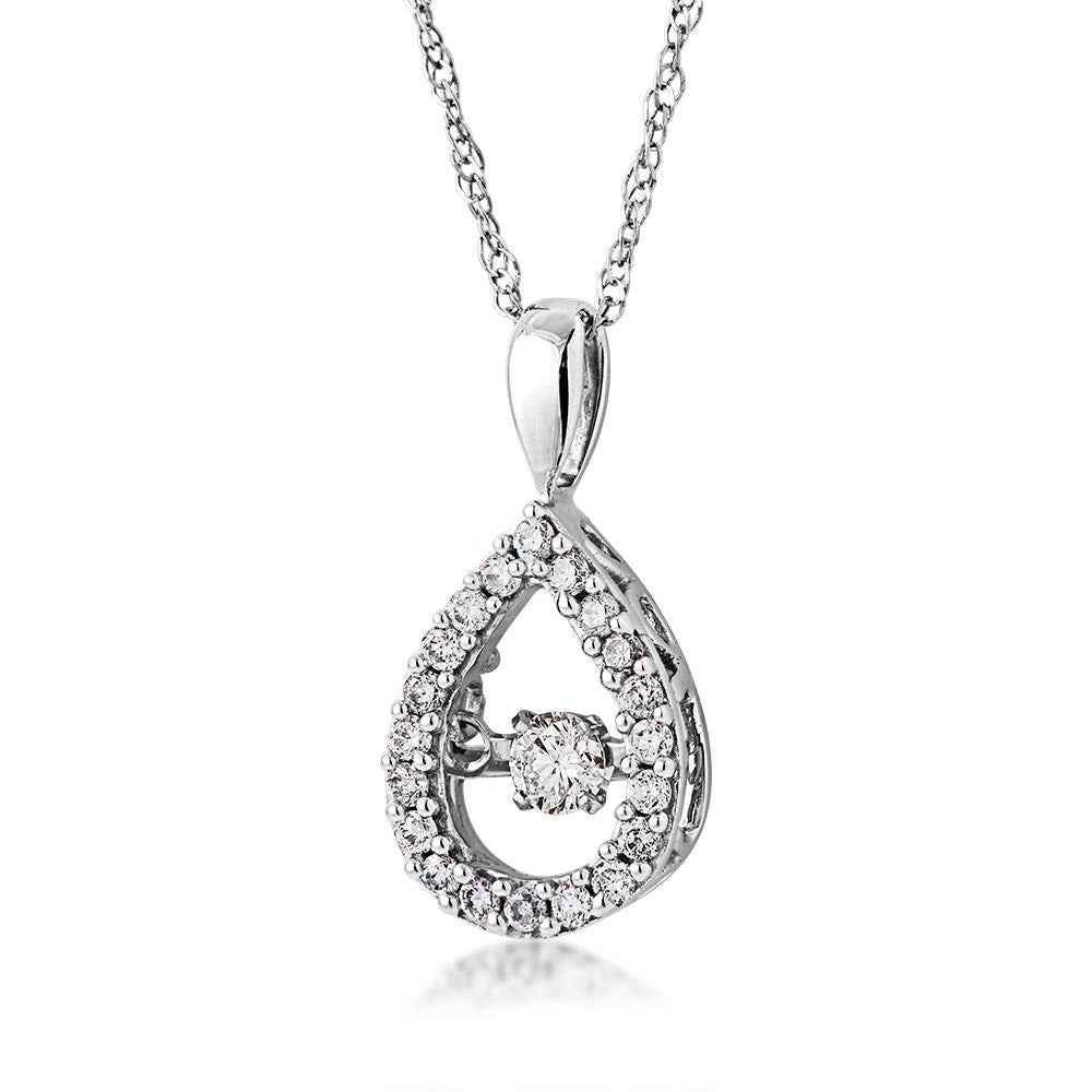 1/6 ct. tw. Round Twinkling Diamond Tear Drop Shaped Pendant in 10K White Gold