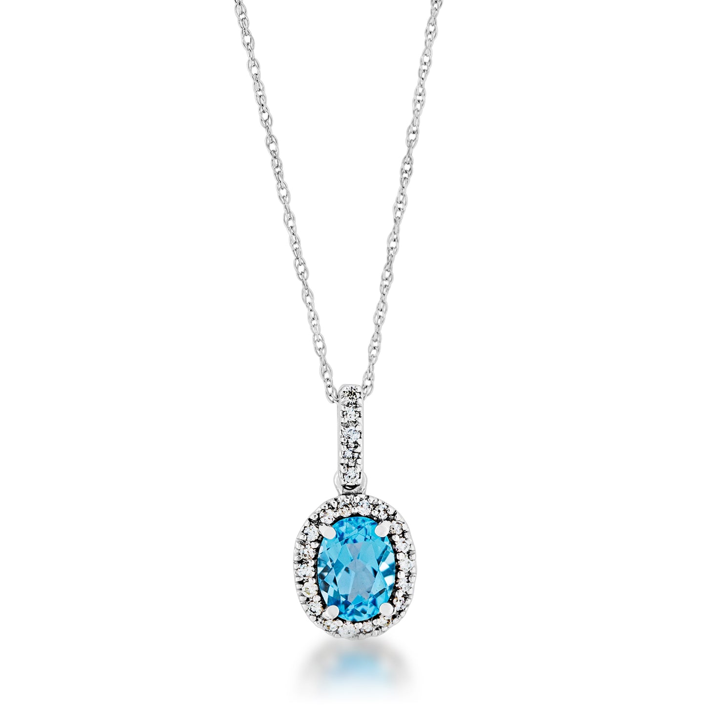 Genuine Oval Swiss Blue Topaz & 1/10 ct. tw. Diamond Halo Pendant in 10K White Gold