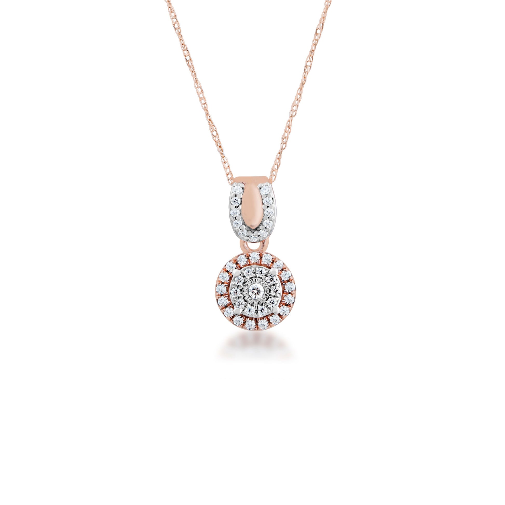 Fairytale Diamonds 1/7 ct. tw. Round Double Halo Diamond Fashion Pendant with Horseshoe Design in 10K White and Pink Gold