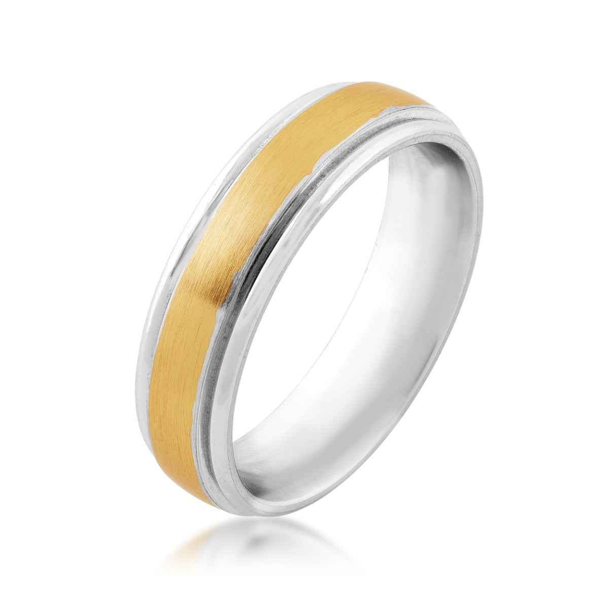 Benchmark Men's 6.0mm Wedding Band with Brushed Center in 14K Yellow and White Gold front view