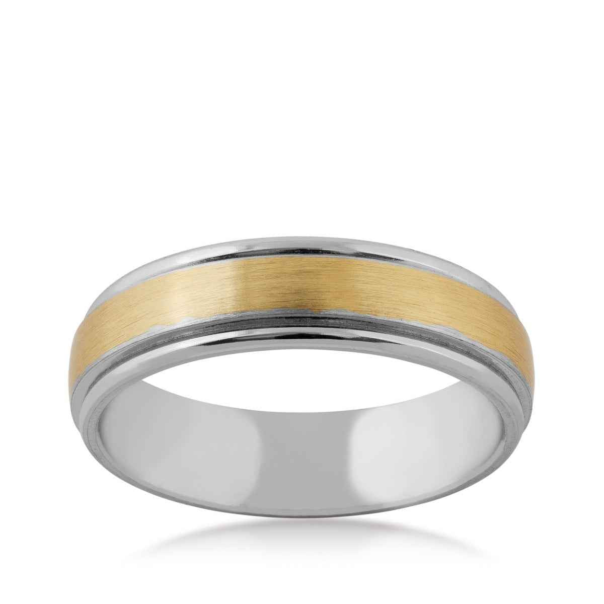 Benchmark Men's 6.0mm Wedding Band with Brushed Center in 14K Yellow and White Gold