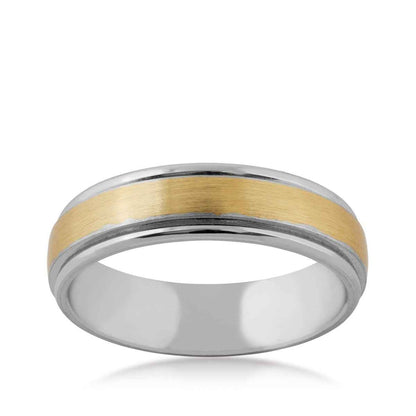 Benchmark Men's 6.0mm Wedding Band with Brushed Center in 14K Yellow and White Gold