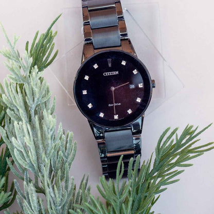 Citizen Men's Stainless Steel Black Eco-Drive Analog Watch front view