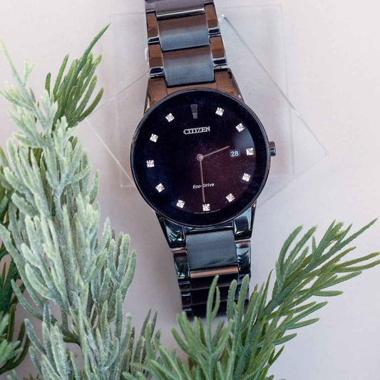 Citizen Men's Stainless Steel Black Eco-Drive Analog Watch front view