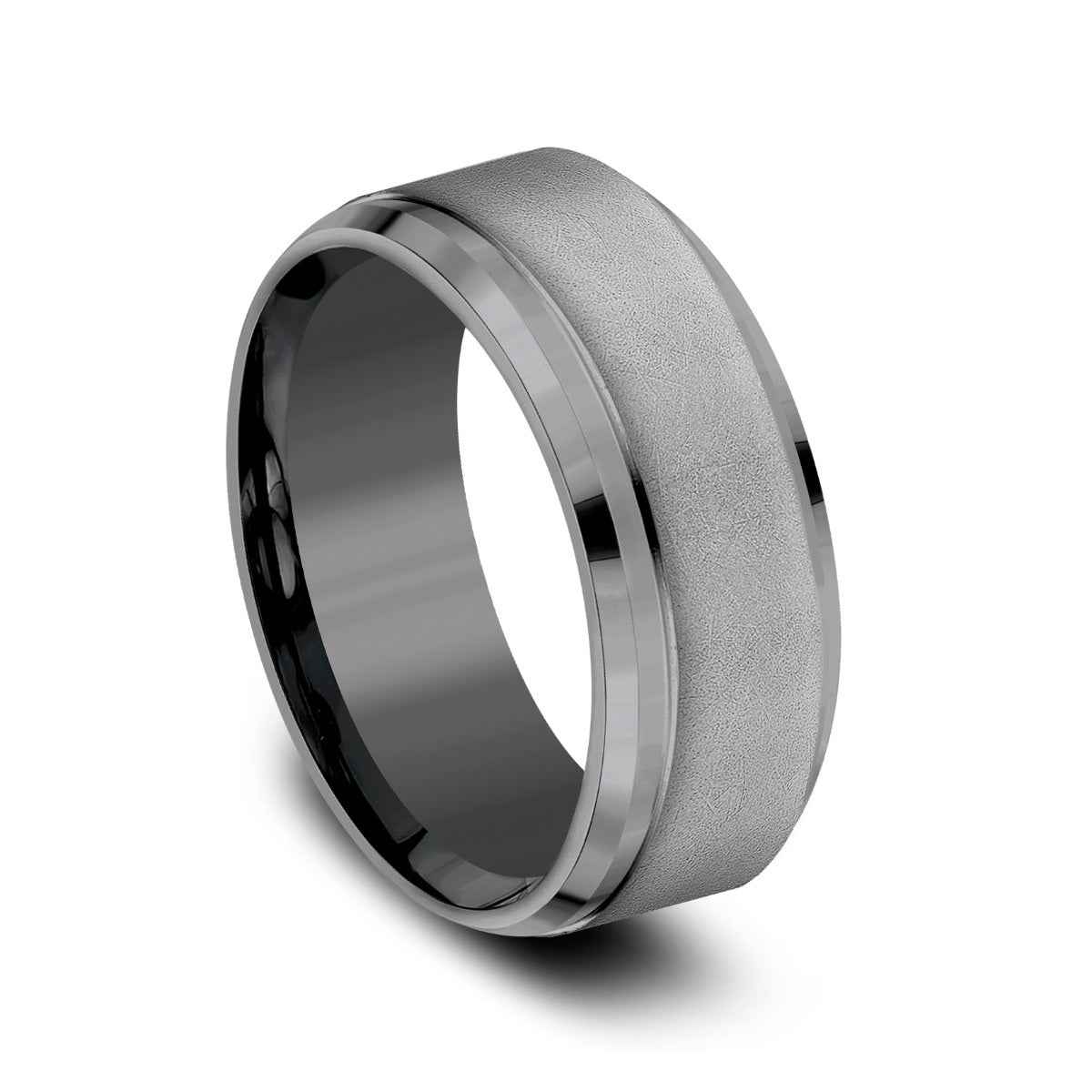 Benchmark 9mm Sandblasted Beveled Edge Tantalum Wedding Band front view