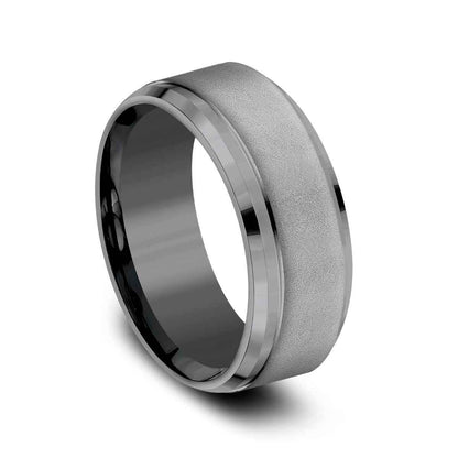 Benchmark 9mm Sandblasted Beveled Edge Tantalum Wedding Band front view