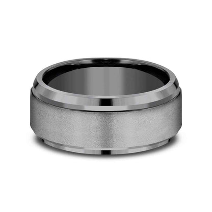 Benchmark 9mm Sandblasted Beveled Edge Tantalum Wedding Band
