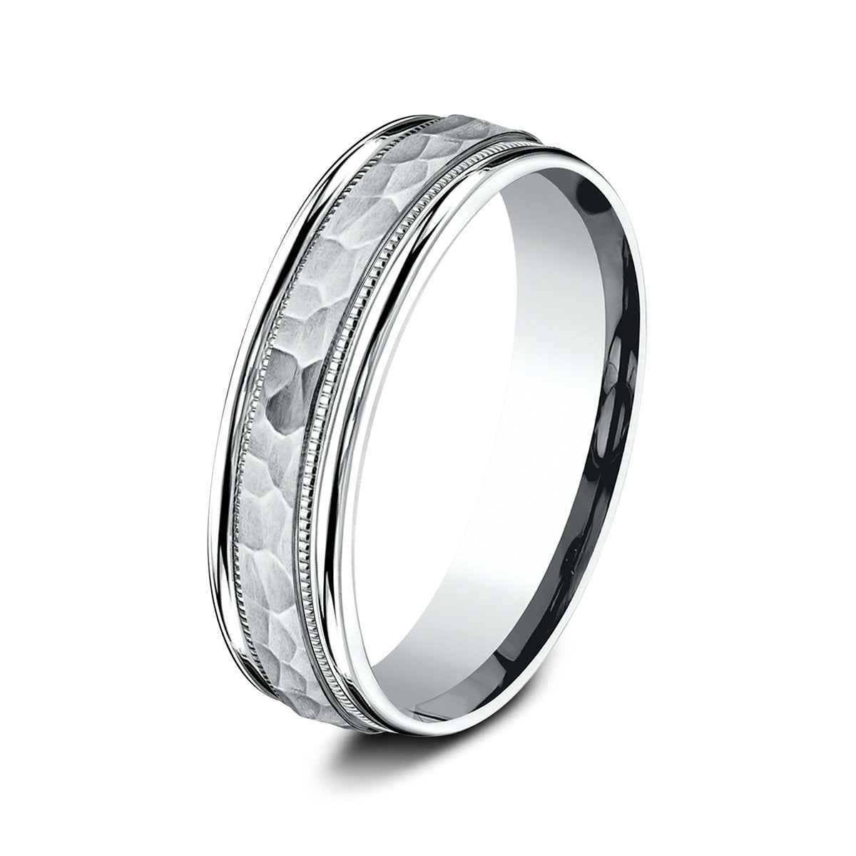 Benchmark Men's 6mm Hammered Finish Wedding Ring in 10K White Gold front view
