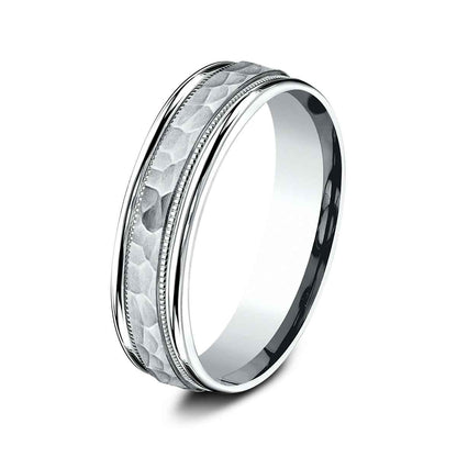 Benchmark Men's 6mm Hammered Finish Wedding Ring in 10K White Gold front view