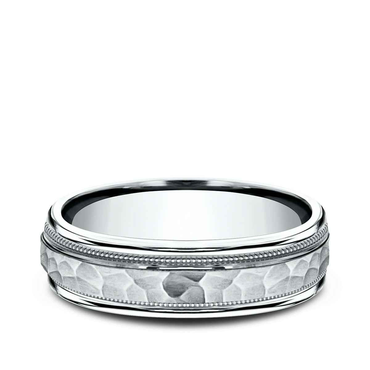Benchmark Men's 6mm Hammered Finish Wedding Ring in 10K White Gold close-up detail
