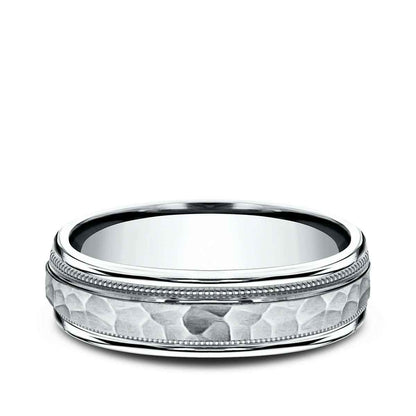 Benchmark Men's 6mm Hammered Finish Wedding Ring in 10K White Gold close-up detail