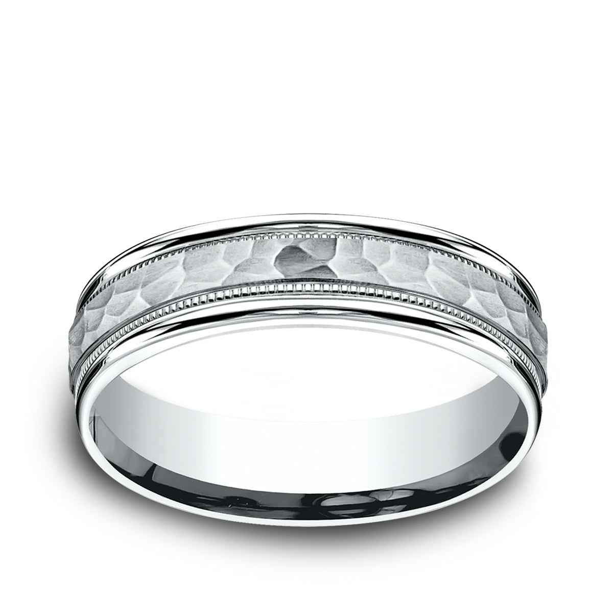Benchmark Men's 6mm Hammered Finish Wedding Ring in 10K White Gold