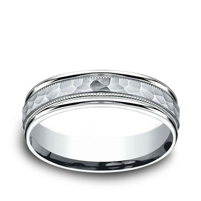 Benchmark Men's 6mm Hammered Finish Wedding Ring in 10K White Gold