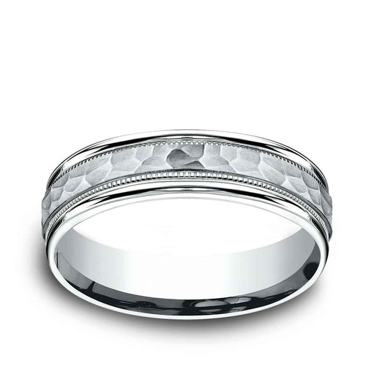 Benchmark Men's 6mm Hammered Finish Wedding Ring in 10K White Gold