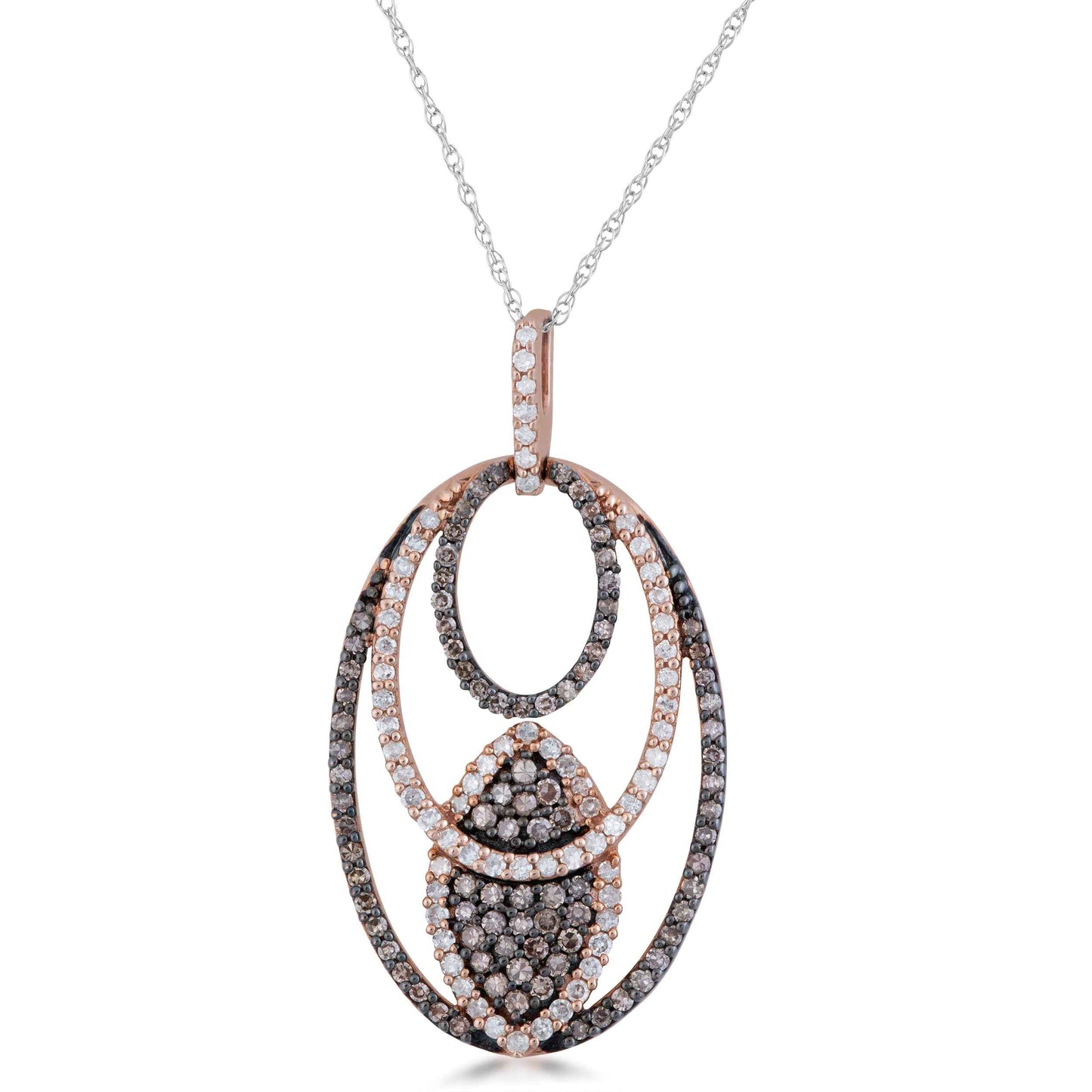 7/8 ct. tw. Mocha & White Diamond Cluster Circle Pendant in 10K Pink Gold
