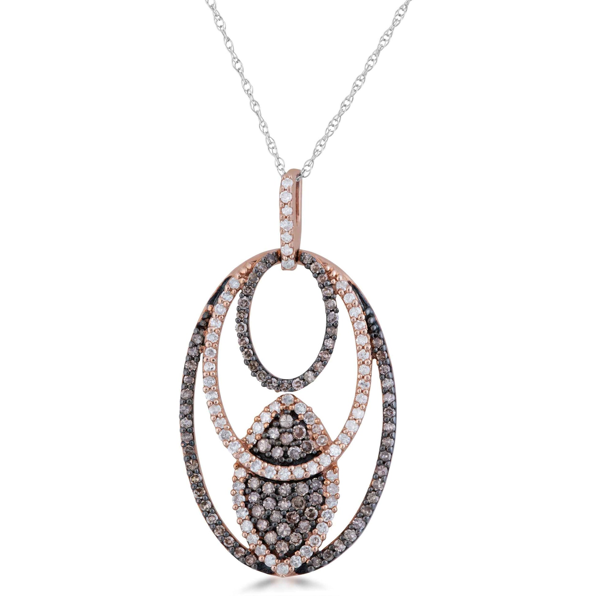 7/8 ct. tw. Mocha & White Diamond Cluster Circle Pendant in 10K Pink Gold