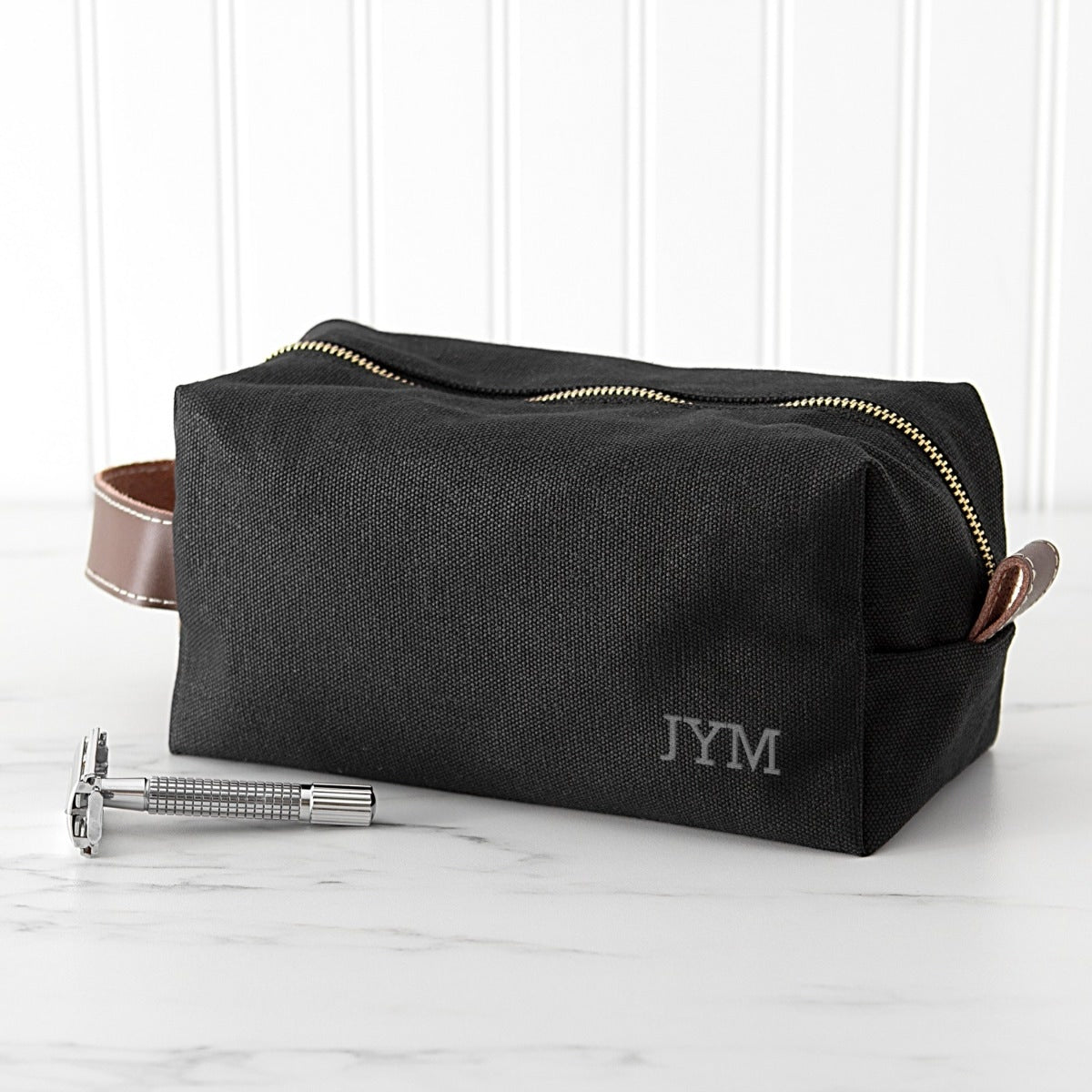 Personalized Embroidered Waxed Canvas & Leather Dopp Kit