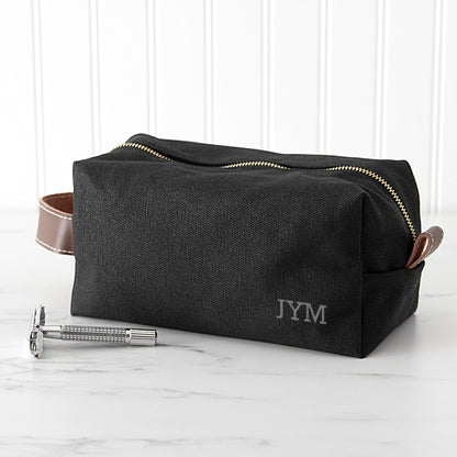 Personalized Embroidered Waxed Canvas & Leather Dopp Kit