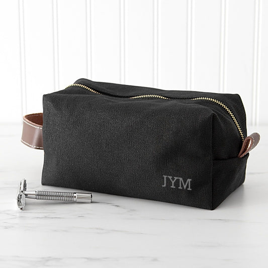 Personalized Embroidered Waxed Canvas & Leather Dopp Kit