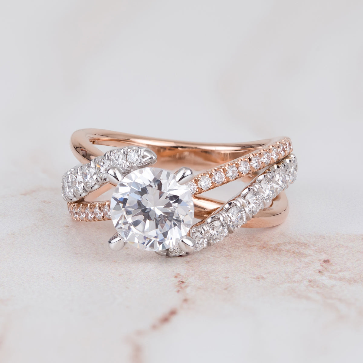 Gabriel - 3/4 ct. tw. Diamond Swirl Semi-Mount Engagement Ring in 14K Pink Gold close-up detail