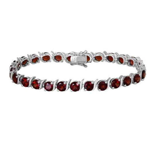 Genuine Round 5mm Garnet Bracelet in Sterling Silver