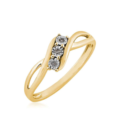 3-Stone Diamond Promise Ring with Miracle Plate Halos in 10K Yellow Gold front view
