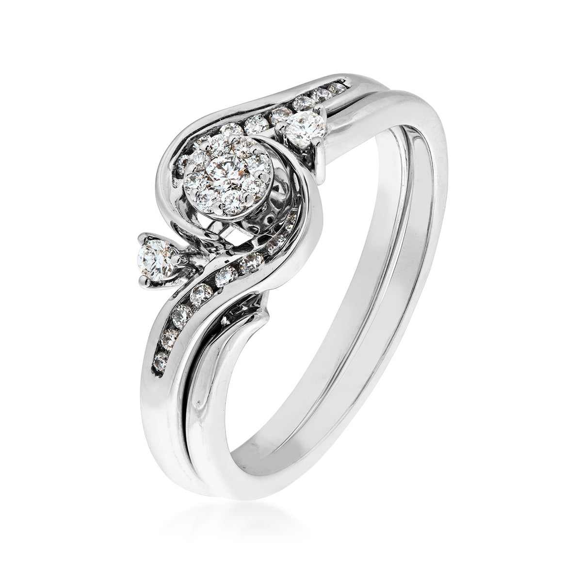 True Promise 1/4 ct. tw. Diamond Cluster Wedding Set in 10K White Gold front view (2)