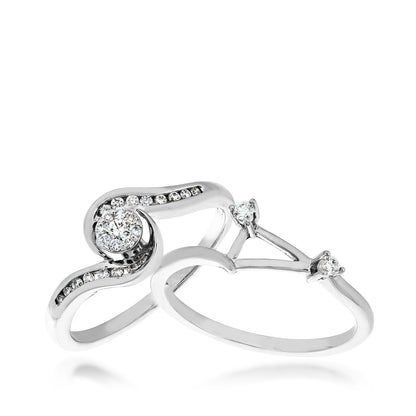 True Promise 1/4 ct. tw. Diamond Cluster Wedding Set in 10K White Gold close-up detail (2)
