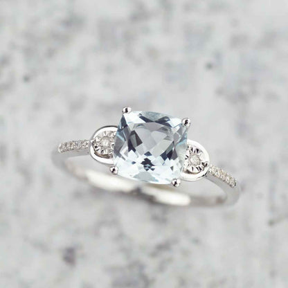 Aquamarine and Diamond Ring in 10K White Gold full view