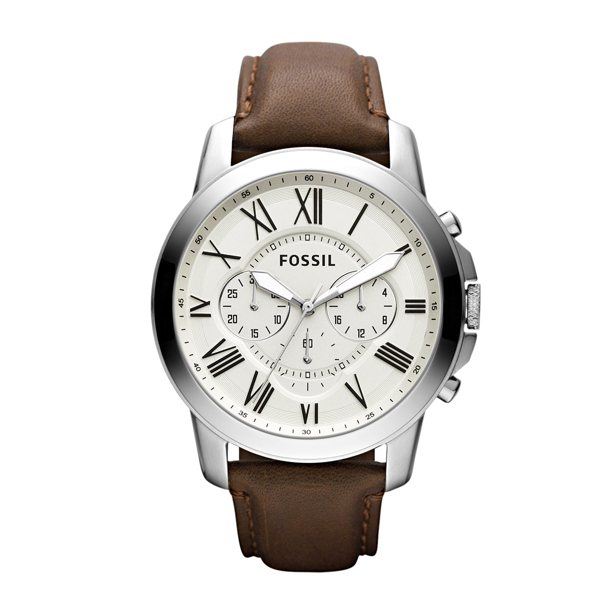 Fossil Men's Grant Quartz Chronograph Stainless Steel Watch with Cream Dial & Leather Strap