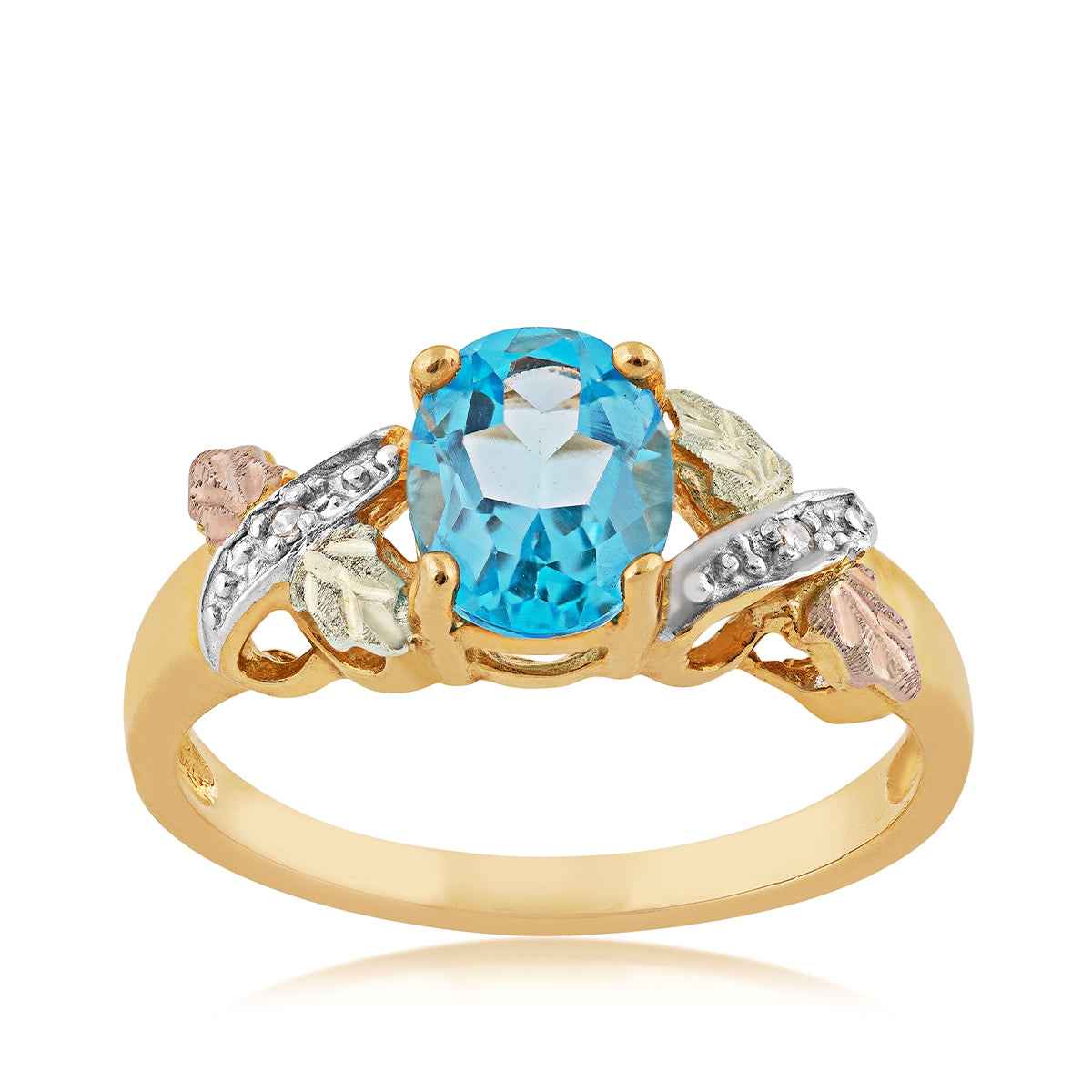 Black Hills Gold Oval Blue Topaz & Diamond Accent Ring in 10K Yellow Gold