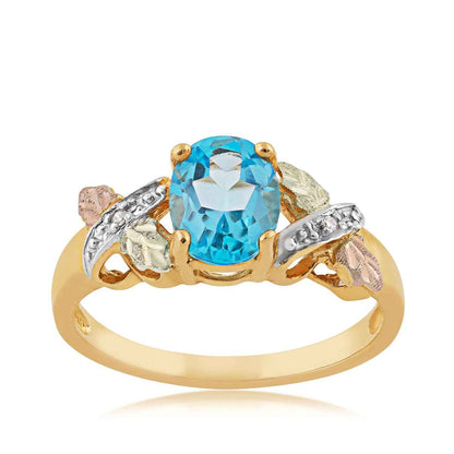 Black Hills Gold Oval Blue Topaz & Diamond Accent Ring in 10K Yellow Gold