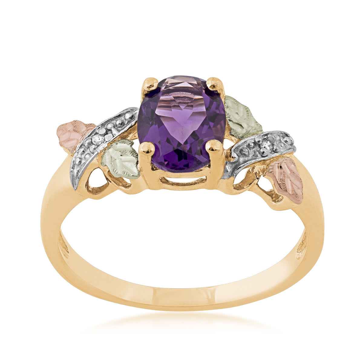 Black Hills Gold Oval Amethyst & Diamond Accent Ring in 10K Yellow Gold