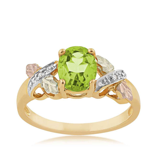 Black Hills Gold Oval Peridot & Diamond Accent Ring in 10K Yellow Gold