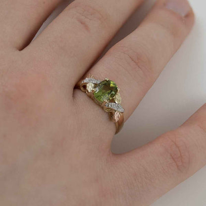 Black Hills Gold Oval Peridot & Diamond Accent Ring in 10K Yellow Gold side profile