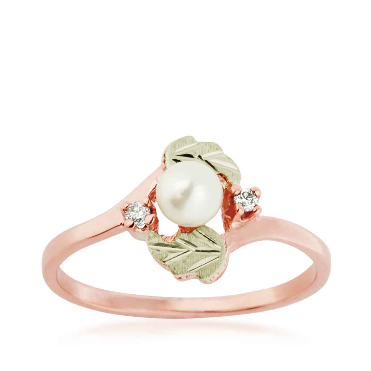 Black Hills Gold Cultured Freshwater Pearl & Diamond Accent Bypass Ring in 10K Pink Gold